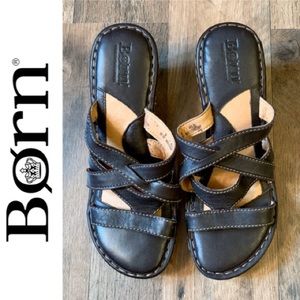 Born Leather Strap Rope Wedge Sandal 61090 Size 9